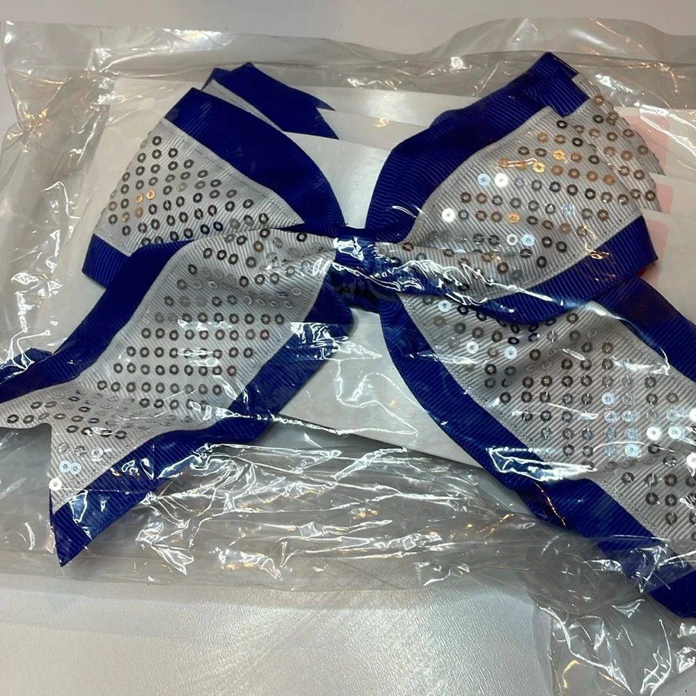 Girls Cheerleader elastic ponytail holder 3 pk Silver sequin Cobalt blue…